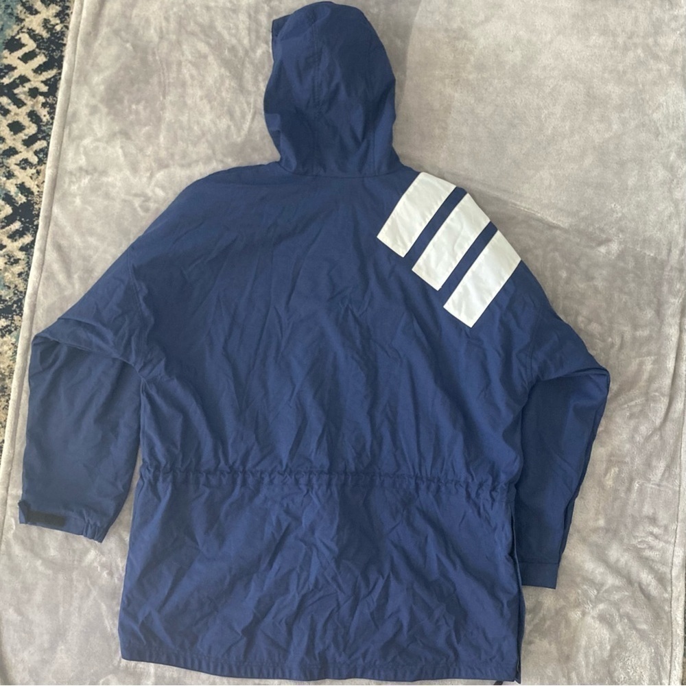 Vintage 90s Adidas Windbreaker Anorak Jacket XL Navy Blue Big Stripe Pullover - Picture 10 of 15